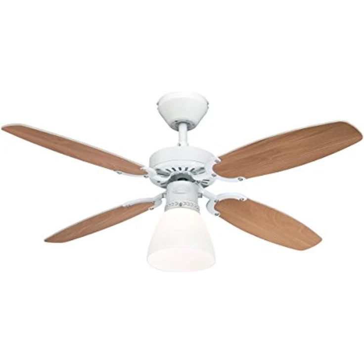 Westinghouse Lighting Capitol, Deckenventilator, Einzelleuchte mit Opalmilchglas, metall, 42 W, Ausführung in Weiß mit Wendeflügeln in Weiß|Buche, 105 x 105 x 44 cm – Bild 2