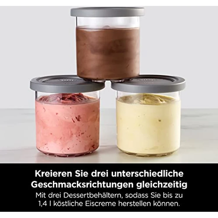 Ninja NC300EU Creami Eismaschine, mit Kompressor, 800 Watt, 1,4 Liter, für Milchshakes, Sorbets, Softeis, schwarz, silber – Bild 4