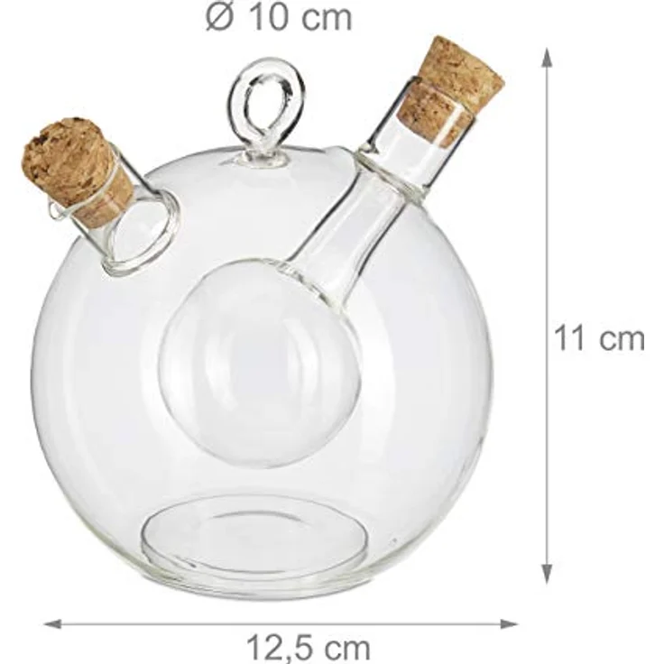 relaxdays Ölspender Essig- und Ölspender 2 in 1, dekoratives Glassegment mit Korken, transparent, 375 ml und 50 ml Fassungsvermögen – Bild 4