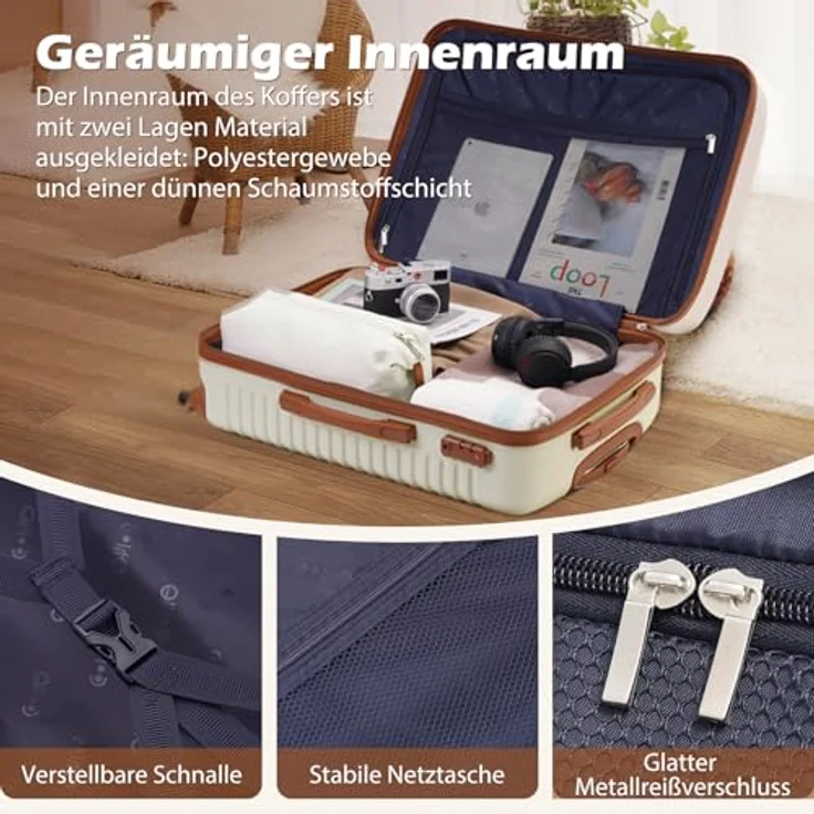 COOLIFE Reisekoffer Trolley Set 3tlg, Mittelgroßer ABS Hartschalenkoffer mit 4 Rollen, TSA-Schloss, Grau/Rosa inkl. Rucksack und Kulturbeutel – Bild 5