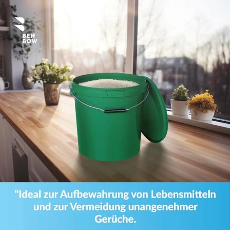 BenBow Eimer mit Deckel 20l grün 1x 20 Liter - lebensmittelecht, stabil, luftdicht, auslaufsicher - Vorratsbehälter für Aufbewahrung aus Kunststoff, mit Metall-Henkel - leer – Bild 3