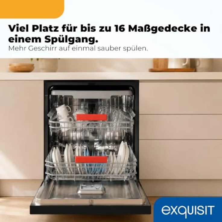 Exquisit GSP59316-450C Geschirrspüler, 16 Maßgedecke, Energieklasse C, 8 Spülprogramme, Aquastop, Innenbeleuchtung, unterbaufähig, schwarz – Bild 5