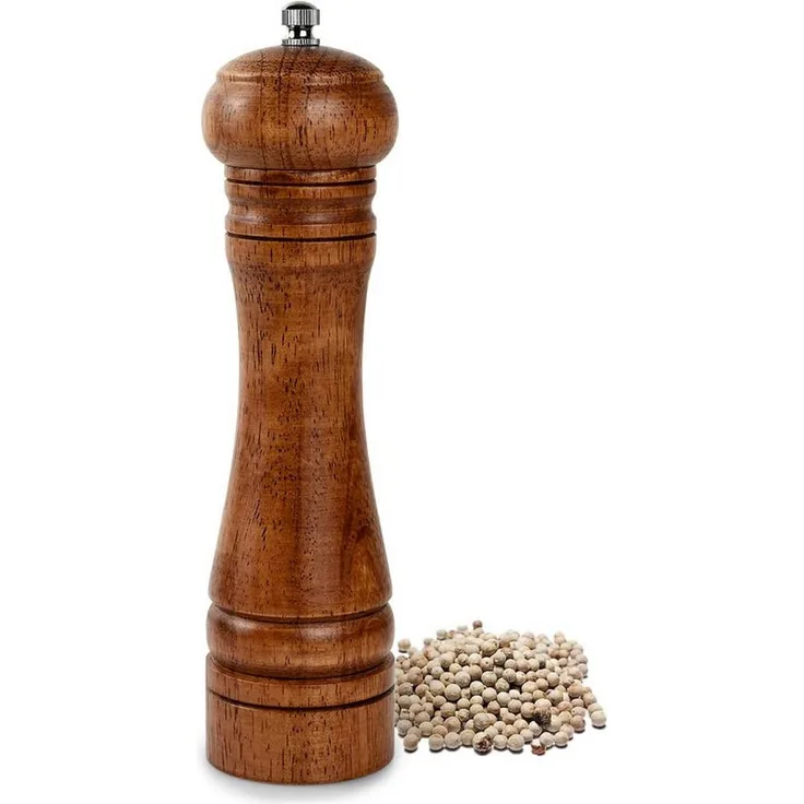 BlingBin 8-Zoll-Eichenholz Salz-/Pfeffermühle mit verstellbarem Keramikmahlwerk, manuelle Pfeffermühle, braun, für Camping und Grillabende