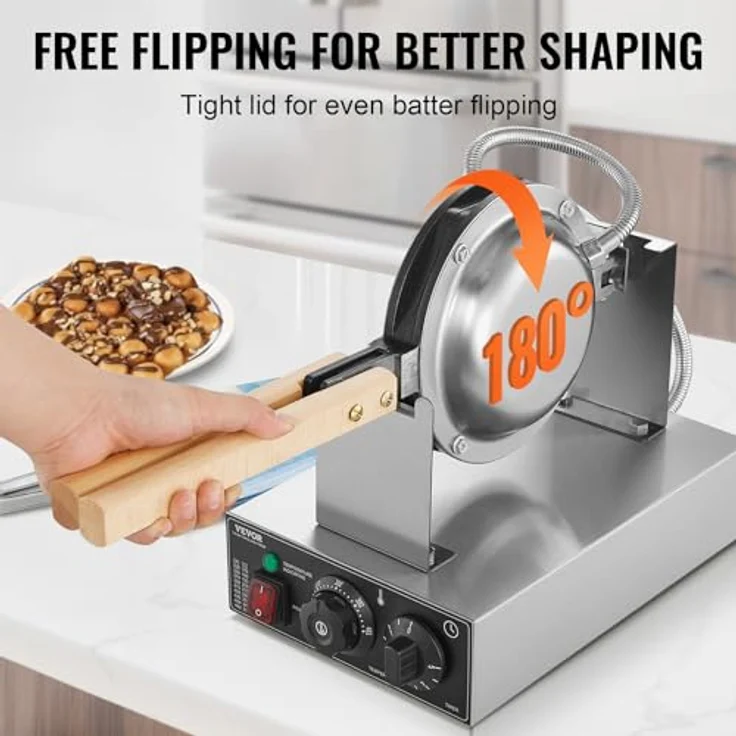 VEVOR Bubble Waffeleisen 1400 W, Edelstahl Eierpfannkuchenmaschine mit antihaftbeschichteter Backfläche und Temperaturregelung für Restaurant und Bäckerei – Bild 3