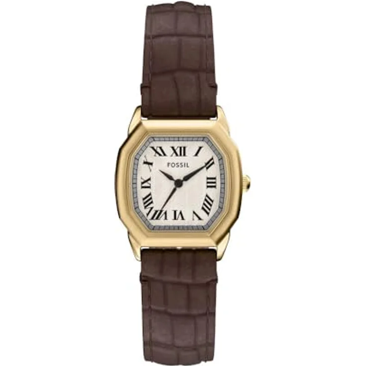 FOSSIL Damen Analog Quarz Uhr ES5426, 27mm Gehäuse, braunes Echtlederarmband, cremefarbenes Zifferblatt, wasserfest bis 30m – Bild 1