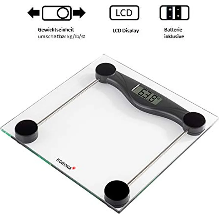 Korona 74540 Olivia Glas-Personenwaage, solide und stabile Bauweise, schwarz, digital 180 kg Tragkraft, 100 Gramm Einteilung – Bild 2