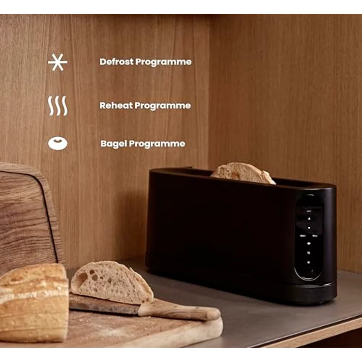 Jacob Jensen Langschlitz-Toaster, 7 Bräunungsstufen, Bewegungsaktiviertes Display, Bagel-, Auftau- & Aufwärmfunktion, Silber – Bild 5
