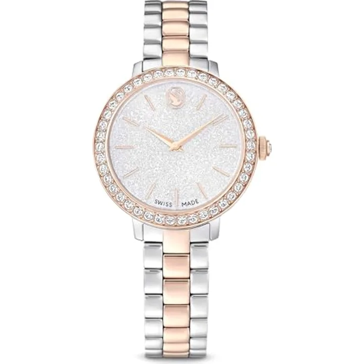 Swarovski Matrix 3-link Uhr, Analoge Damenuhr mit Roségold-Legierung, Pavé-Lünette mit 42 Kristallen, Armbandlänge 12.5-19 cm, Armbandbreite 1.2 cm