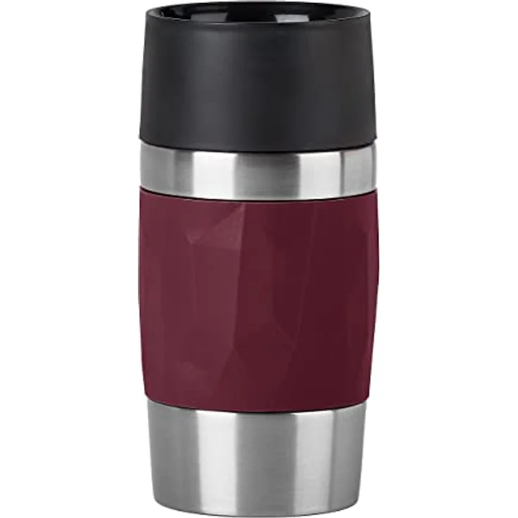 Emsa N21609 Travel Mug Compact Thermo-/Isolierbecher aus Edelstahl | 0,3 Liter | 3h heiß | 6h kalt | BPA-Frei | 100% dicht | auslaufsicher | spülmaschinengeeignet | 360°-Trinköffnung | Weinrot – Bild 1