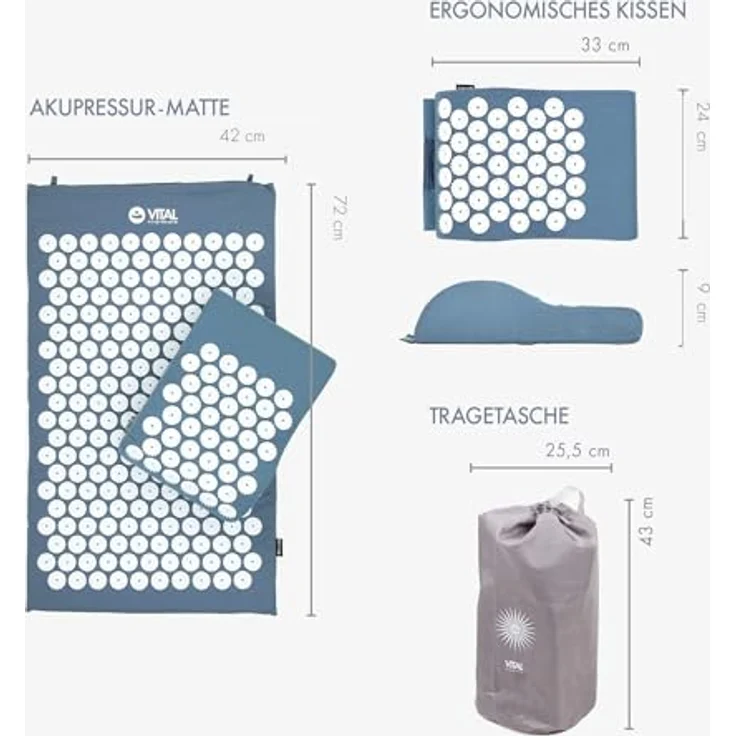 bodhi Akupressurmatte VITAL Akupressurmatte & Kissen Set blau, mit 6.930 Akupressur-Spitzen – Bild 3