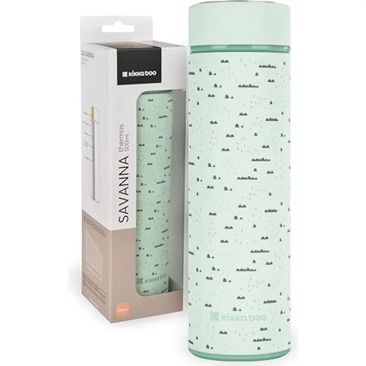 KikkaBoo Savanna, Thermoskanne aus Edelstahl, 500 ml, lekfrei mit Teesieb, für heiße und kalte Getränke, mintgrün