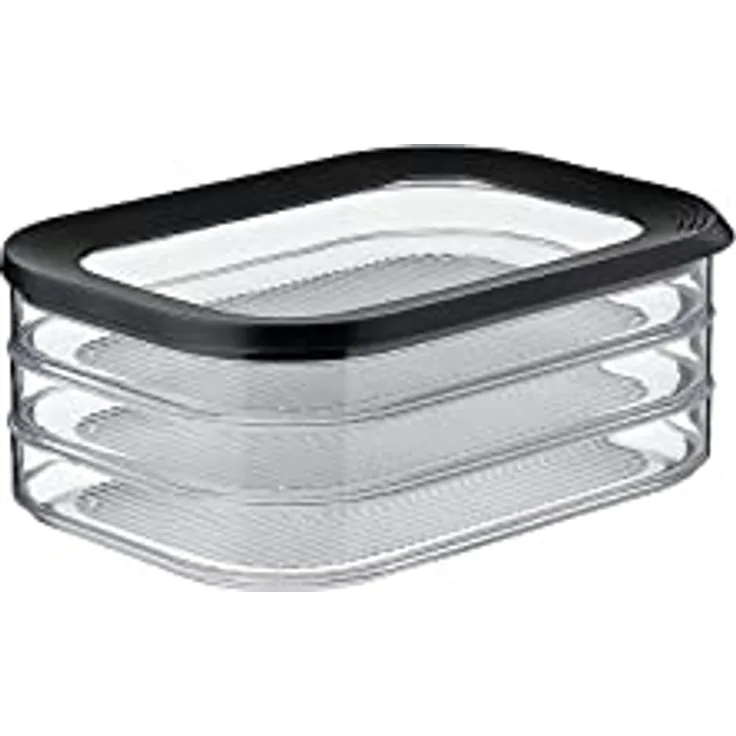 Mepal – Aufschnittdose Modula 3-lagig schwarz – 1650 ml Aufschnittbox für den Kühlschrank – zur Aufbewahrung von Wurst und Fleischwaren – 3 separate Aufbewahrungsbehälter – spülmaschinenfest