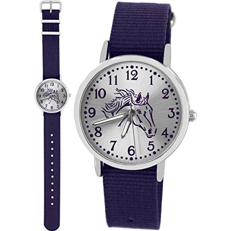 Pacific Time Mädchen Uhr 10302, analoge Quarz-Armbanduhr mit Pferdemotiv, violett, wechselbares Textilarmband 16mm – Bild 2