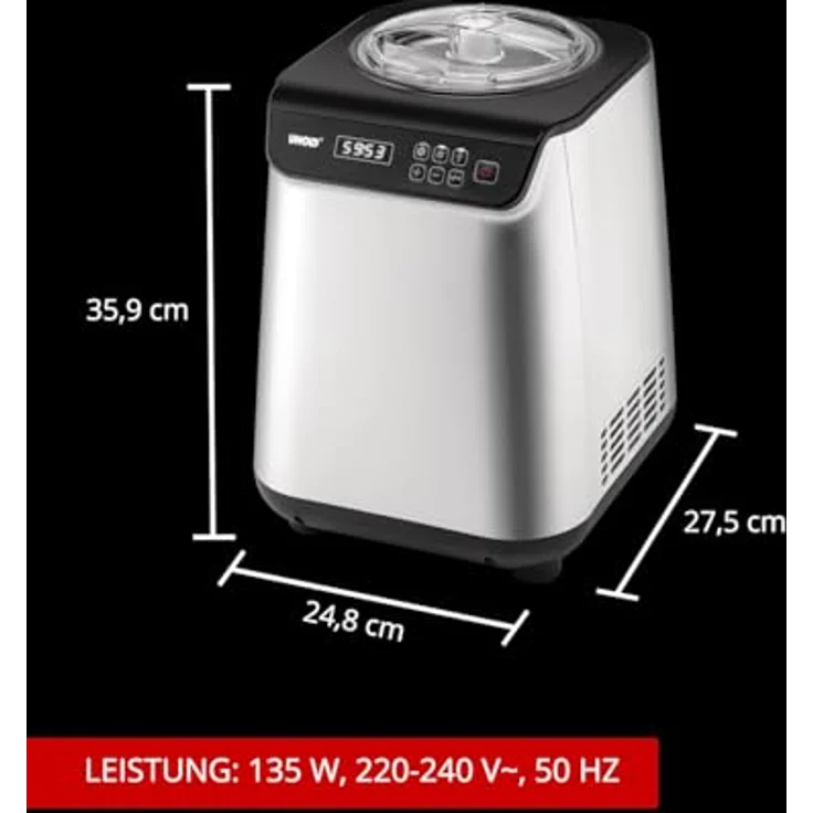 Unold Eismaschine Eismaschine Uno inklusive Eisbuch 1,2 L, vollautomatisch mit selbstkühlendem Kompressor, LCD-Display und 101 Rezepten, Silber – Bild 5