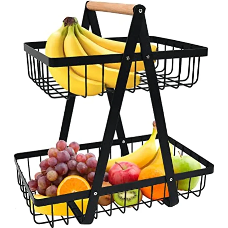 NA 2-stöckiger Obstkorb, Obstschalenhalter, Brotkorb, Gemüseregal, abnehmbarer Obsthalter für Obst, Gemüse, Snacks zu Hause, Küche, Büro, mit Schraubendreher