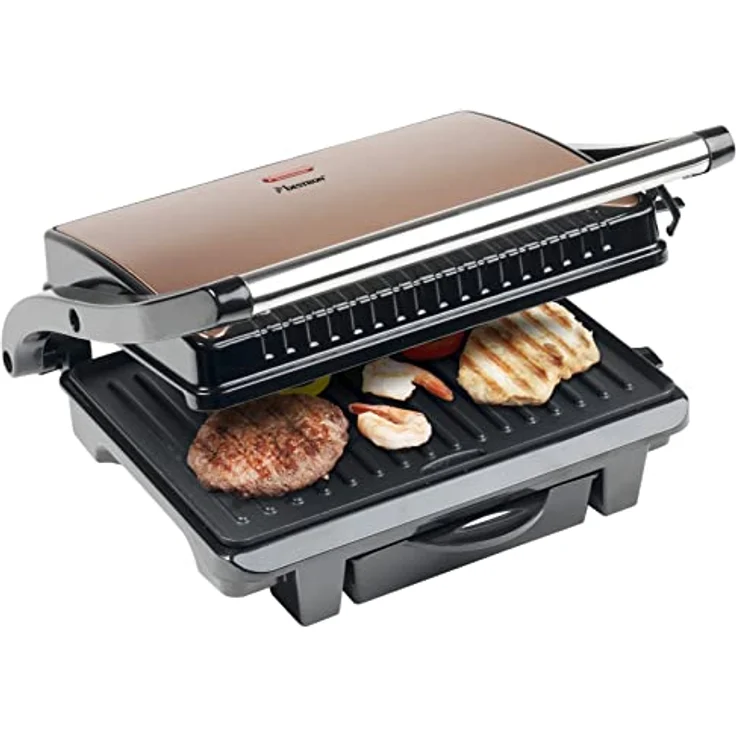 Bestron Antihaftbeschichteter Sandwich--Panini-Kontaktgrill, Mit Auffangschale, 1000 W, Kupfer – Bild 2