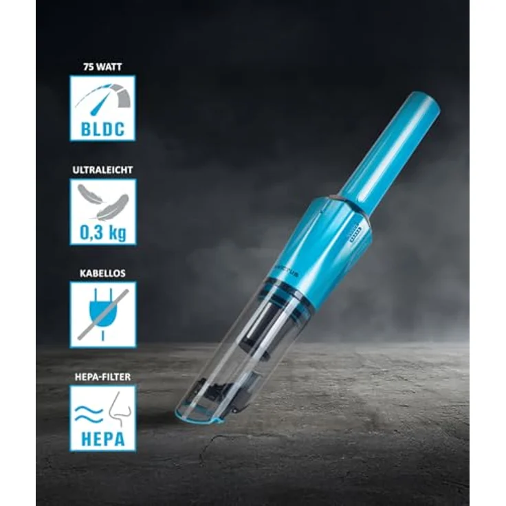 Genius Invictus ONE Prestige Akku-Handstaubsauger Set 9tlg, 12000 Pa Saugleistung, HEPA Filter, Ladestation, Tierhaarbürste, Blau – Bild 3