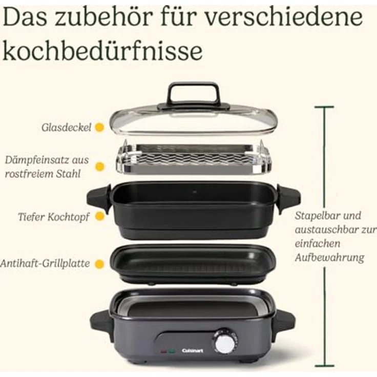 Cuisinart Cook In 5 in 1 Multikocher | Antihaftbeschichtete, austauschbare Platten und Pfannen | Stapelbar | Mitternachtsgrau – Bild 5