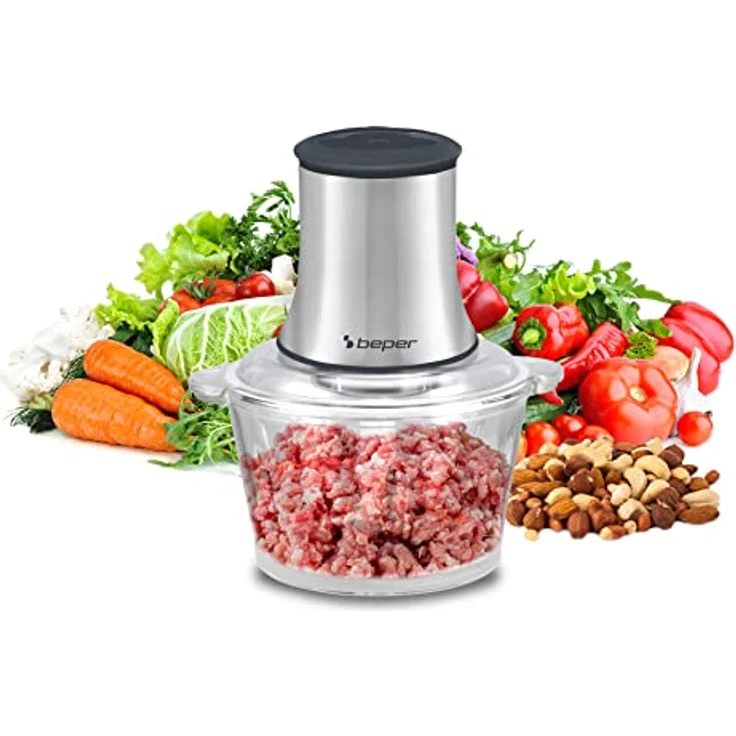 Beper P102ROB001 Zerkleinerer, 500W, 2 Geschwindigkeitsstufen, 1,5 L Behälter, Edelstahl, Glas, grau – Bild 2