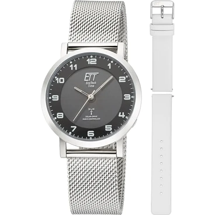 ETT Eco Tech Time Funk Solar Damen Uhr Analog mit Edelstahl,Leder Armband ELS-11625-22MS