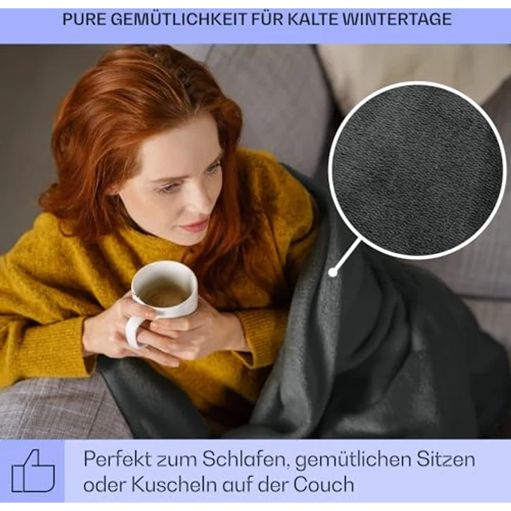 Klarstein Slanket Wärmedecke, Heizdecke mit Abschaltautomatik, Weiche Kuscheldecke mit Ärmeln, 155x180cm Tragbare Decke mit Ärmel zum Anziehen, 3 Stufen, Weicher Fleece-Kuschelanzug für Erwachsene – Bild 5