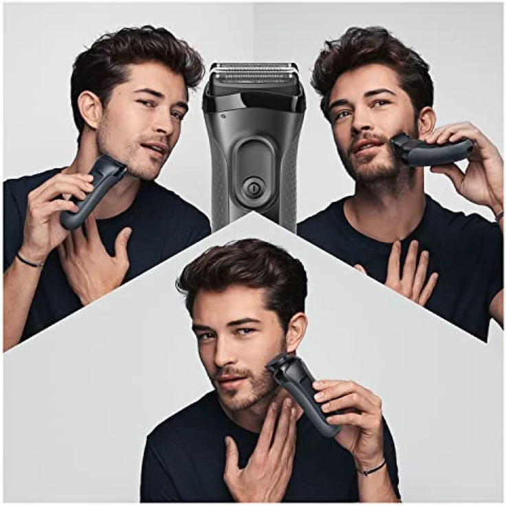 Braun Series 3 3-in-1 Elektrorasierer, Barttrimmer mit 5 Kammaufsätzen, Wet&Dry, 45 Minuten Akkulaufzeit, wiederaufladbarer und kabelloser Rasierer, schwarz/grau – Bild 2