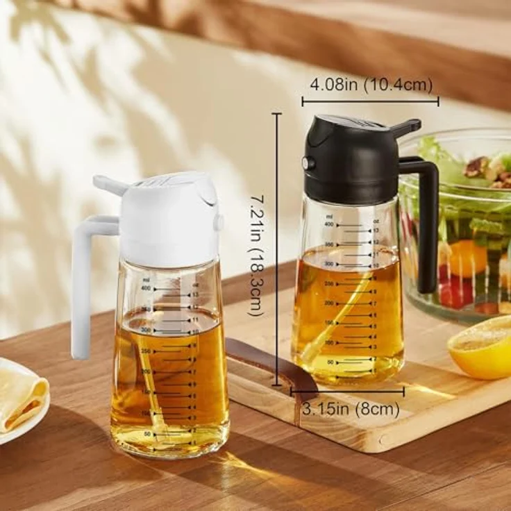 TrendPlain 16oz Ölsprüher für Speiseöl – 470ml Olivenöl Flasche mit präziser Ölkontrolle, 2-in-1 Funktion und sicherem Glasdesign (Weiß & Grün) – Bild 5
