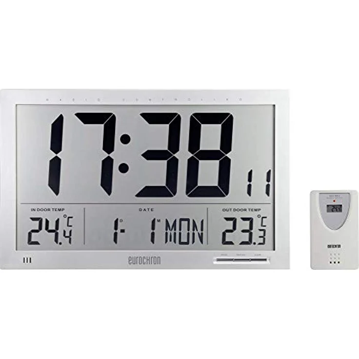 Eurochron EFWU Jumbo 102 Funk Wanduhr 370 mm x 230 mm x 30 mm Silber – Bild 1