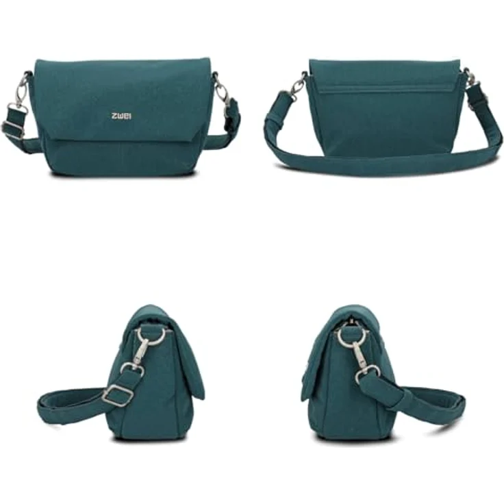 Zwei Mademoiselle.M Messenger 28 cm, praktische Handtasche aus pflegeleichtem Polyurethan mit Magnetverschluss und Reißverschlussfach, schwarz – Bild 3