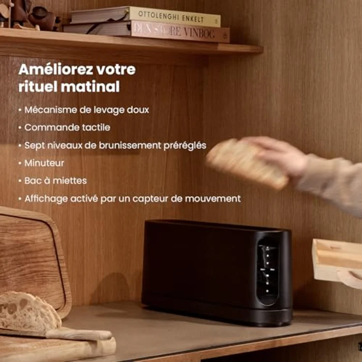 Jacob Jensen Langschlitztoaster Schwarz, 850 W für 2 Scheiben mit Soft-Lift-Mechanismus und 7 Bräunungsstufen – Bild 2