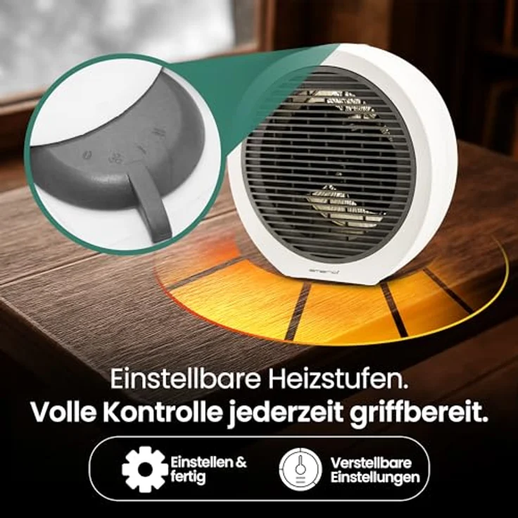 Emerio Heizlüfter FH-109947, 2000W für Räume bis 15 m², 2 Heizstufen, einstellbarer Thermostat, Ventilatorfunktion, Kippschutz – Bild 4