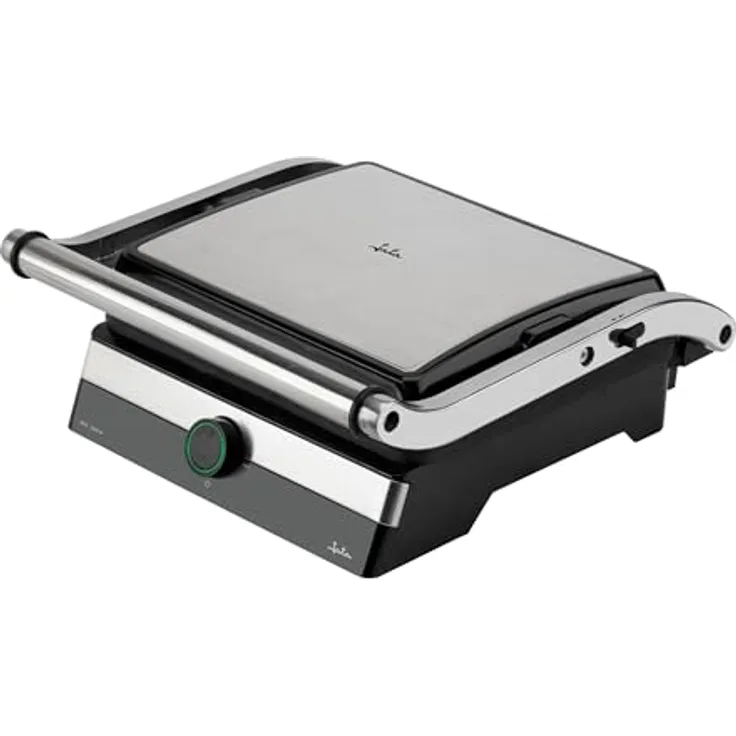 JATA JEGR1596 Elektrogrill mit 2000 W, geriffelten antihaftbeschichteten Platten, 29 x 23,6 cm, neigbarem Deckel und Auffangschale