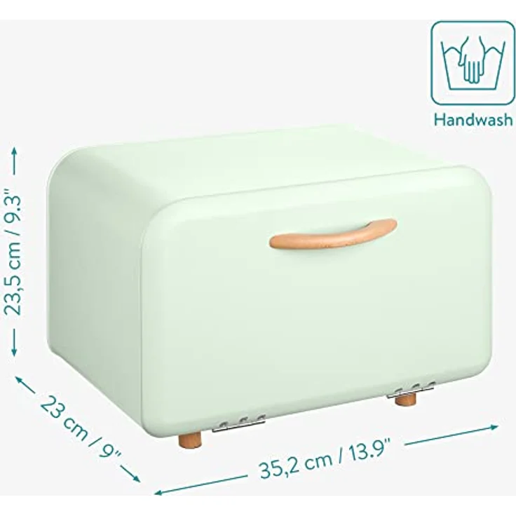 Navaris Brotkasten Brotaufbewahrung Brotbox mit Frontöffnung - Behälter zur Aufbewahrung von Brot - Brotdose Brotkorb Brotbehälter aus Metall - Mint Grün – Bild 5