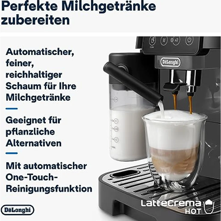 De'Longhi Magnifica Start ECAM222.60.BG, Kaffeevollautomat mit LatteCrema-Milchsystem für Automatischen Cappuccino, 4-Direktwahl-Tasten, Soft-Touch-Bedienfeld, x2-Funktion, 1450W, Schwarz/Grau – Bild 4