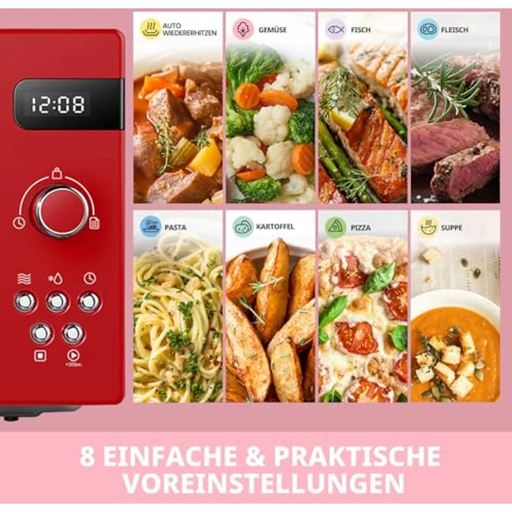 Comfee CMSRO 20 di rd Mikrowelle im Retro-Stil, Standgerät, 800 Watt, 20 Liter Garraum, rot – Bild 2