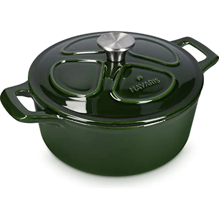 Navaris Gusseisen Topf - Gusseisen Bräter 3,5l Ø 24cm Schmortopf mit Deckel - Brotbacktopf - Grün