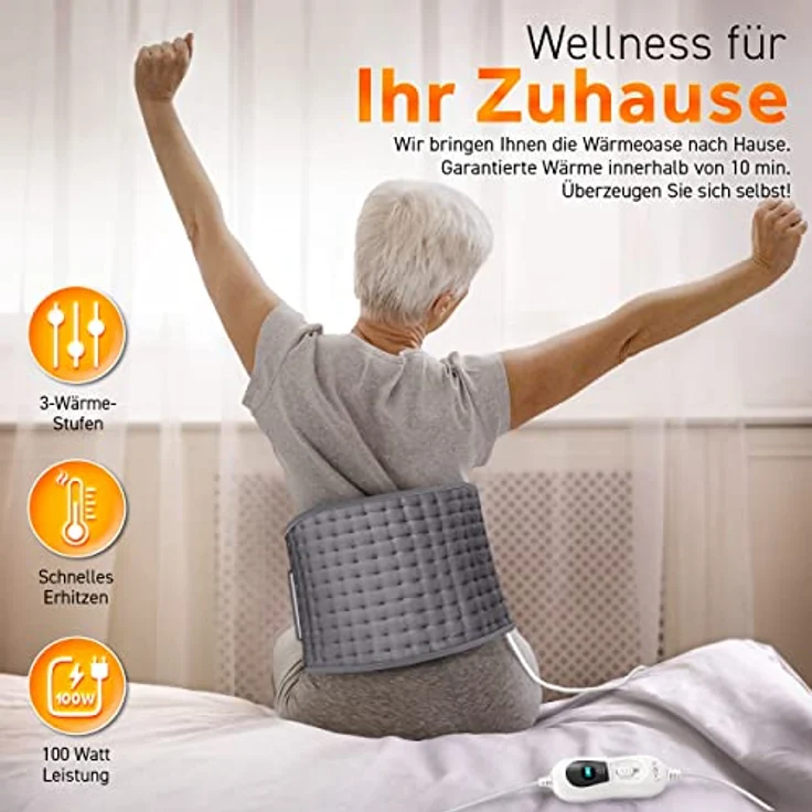 sinnlein Heizkissen elektrisch Grau für Bauch und Rücken Heizgürtel mit 3 Temperaturstufen & Abschaltautomatik Wärmegürtel mit verstellbarem Band und Klettverschluss – Bild 6