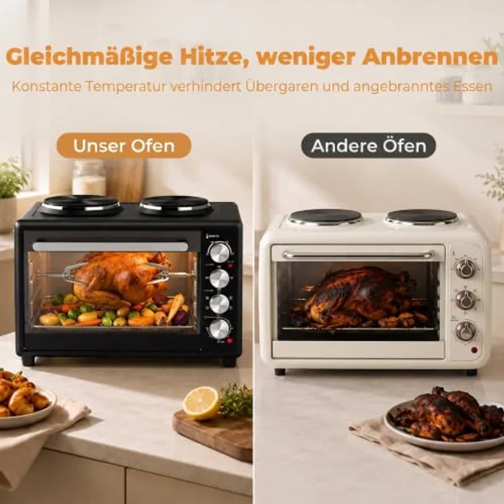 HOMCOM Minibackofen mit Umluft und 2 Kochplatten, 36L, 90-230℃, 60-Min.-Timer, Schwarz – Bild 9
