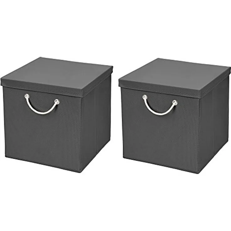 CM3 2 Stück Dunkelgrau Faltbox 30 x 30 x 30 cm Aufbewahrungsbox faltbar mit Kordel und mit Deckel