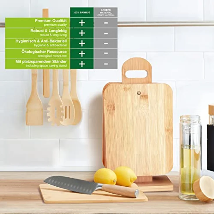 GOODS+GADGETS Bambus 6er Set Frühstücksbrettchen Schneidebretter Servierbretter Küchenbrett Brotbrett; klingenschonend, antibakteriell – Bild 2