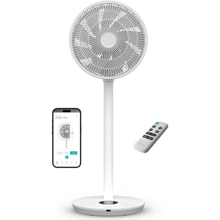 Duux Whisper Flex 2, Smart Ventilator mit flüsterleiser 13 dB, Nachtmodus, Timer, höhenverstellbar (54–92 cm), energieeffizient ab 2W, App & Fernbedienung, Weiß