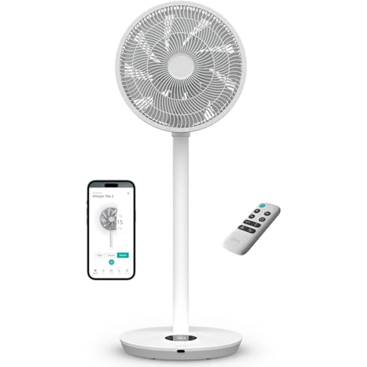 Duux Whisper Flex 2, Smart Ventilator mit flüsterleiser 13 dB, Nachtmodus, Timer, höhenverstellbar (54–92 cm), energieeffizient ab 2W, App & Fernbedienung, Weiß – Bild 1