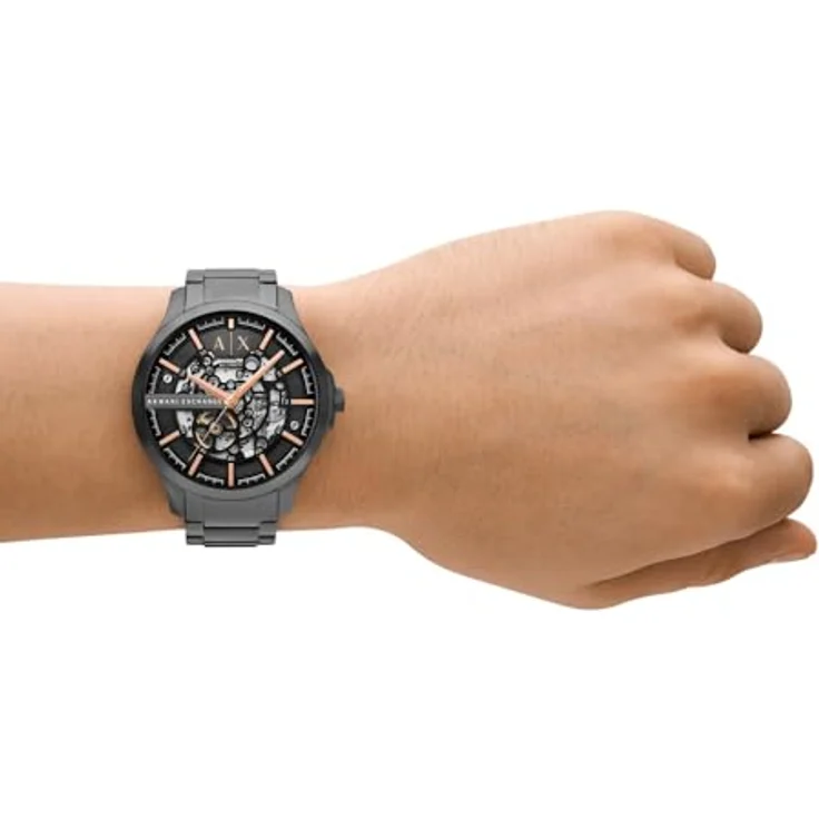 Armani Exchange Herren Analog Automatik Uhr mit Edelstahl Armband AX2458, 46-mm-Gehäuse, schwarzem Zifferblatt, Anthrazit  – Bild 2