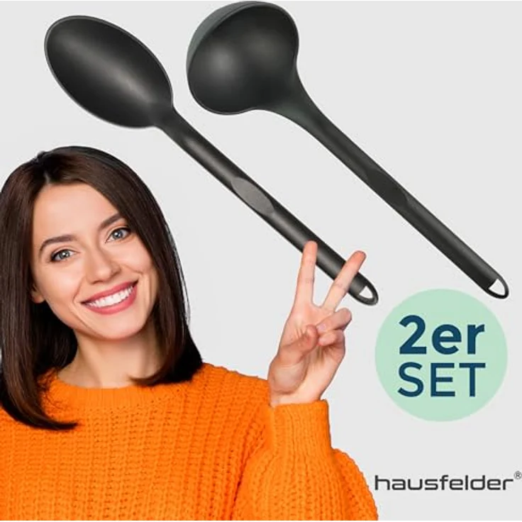 Hausfelder KÜCHENHELFER Set, 2-teilig, Schöpfkelle und Schöpflöffel aus hitzebeständigem Kunststoff, schwarz, BPA-frei – Bild 3