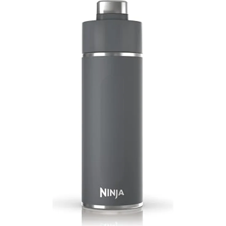 Ninja Thirsti Wasserflasche/Thermobecher to go, 530 ml, dreifach isolierte Reiseflasche, auslaufsicherer Deckel, für heiße & kalte Getränke, Edelstahlflasche, Grau – Bild 1