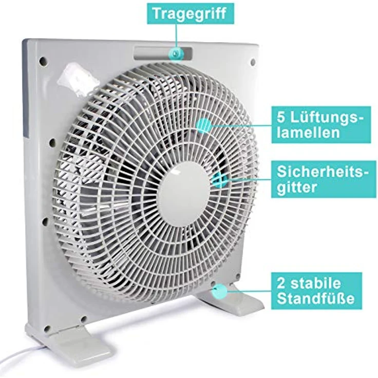 EAXUS Tischventilator Boxventilator - Kraftvoller 40W Fan für Tisch & Boden, Grau, mit Timer, Oszillationsfunktion, 3 Geschwindigkeitsstufen – Bild 4