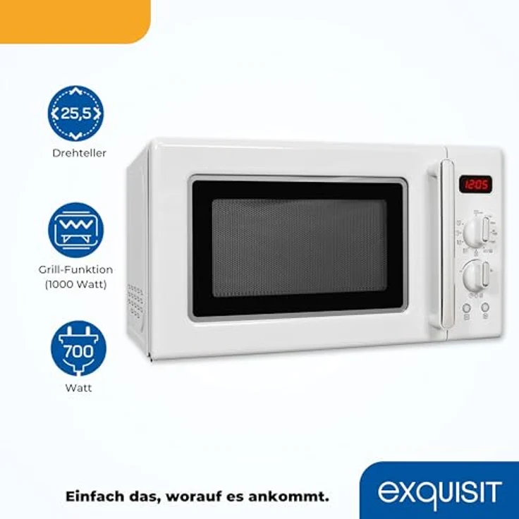 RMW720-3GDIG Mikrowelle mit Grill, Standgerät, 700 Watt, 20 Liter Garraum, weiß, 8 Automatik-Programme, lackiert – Bild 3