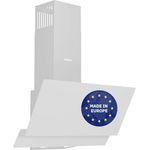 Wiggo A642 Dunstabzugshaube 60cm kopffrei I Abluft Umluft Dunstabzug 626m³/h - Touch-Display 4 Stufen I Energieeffizienzklasse A Schräghaube inkl. 2x Kohlefilter I Abzugshaube Glasfront weiß