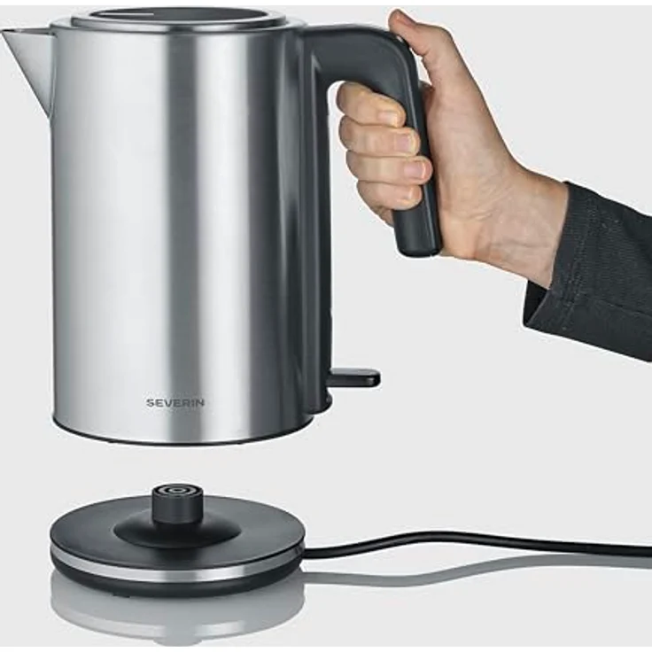 SEVERIN Wasserkocher WK 3449, Edelstahl schwarzsilber, 360° schnurloses Gehäuse für schnelles Aufkochen – Bild 1