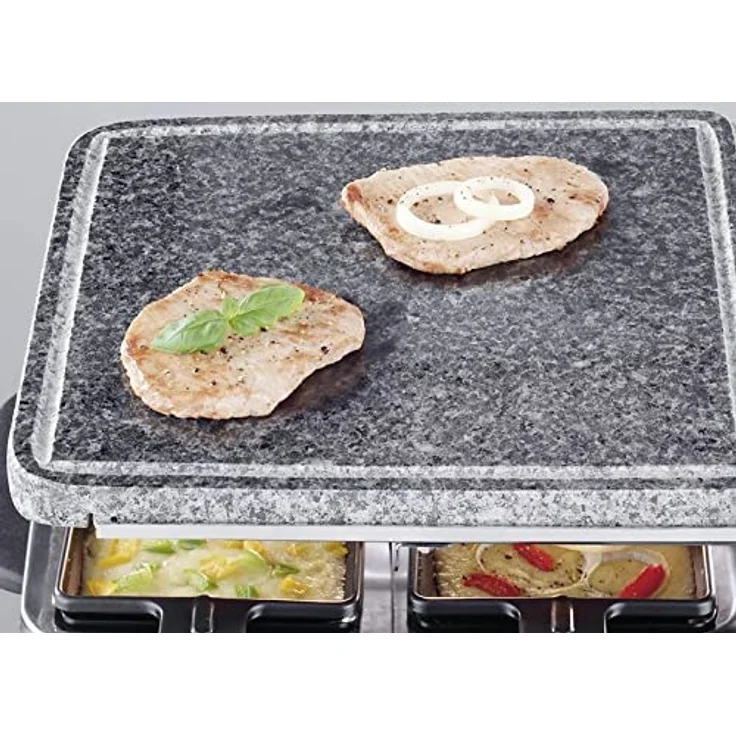 Severin RG 2373 Raclette-Grill mit Naturgrillstein und Grillplatte, Raclette mit antihaftbeschichteter Grillplatte, Tischgrill für 8 Personen, max. 1.700 W, edelstahl, schwarz – Bild 6